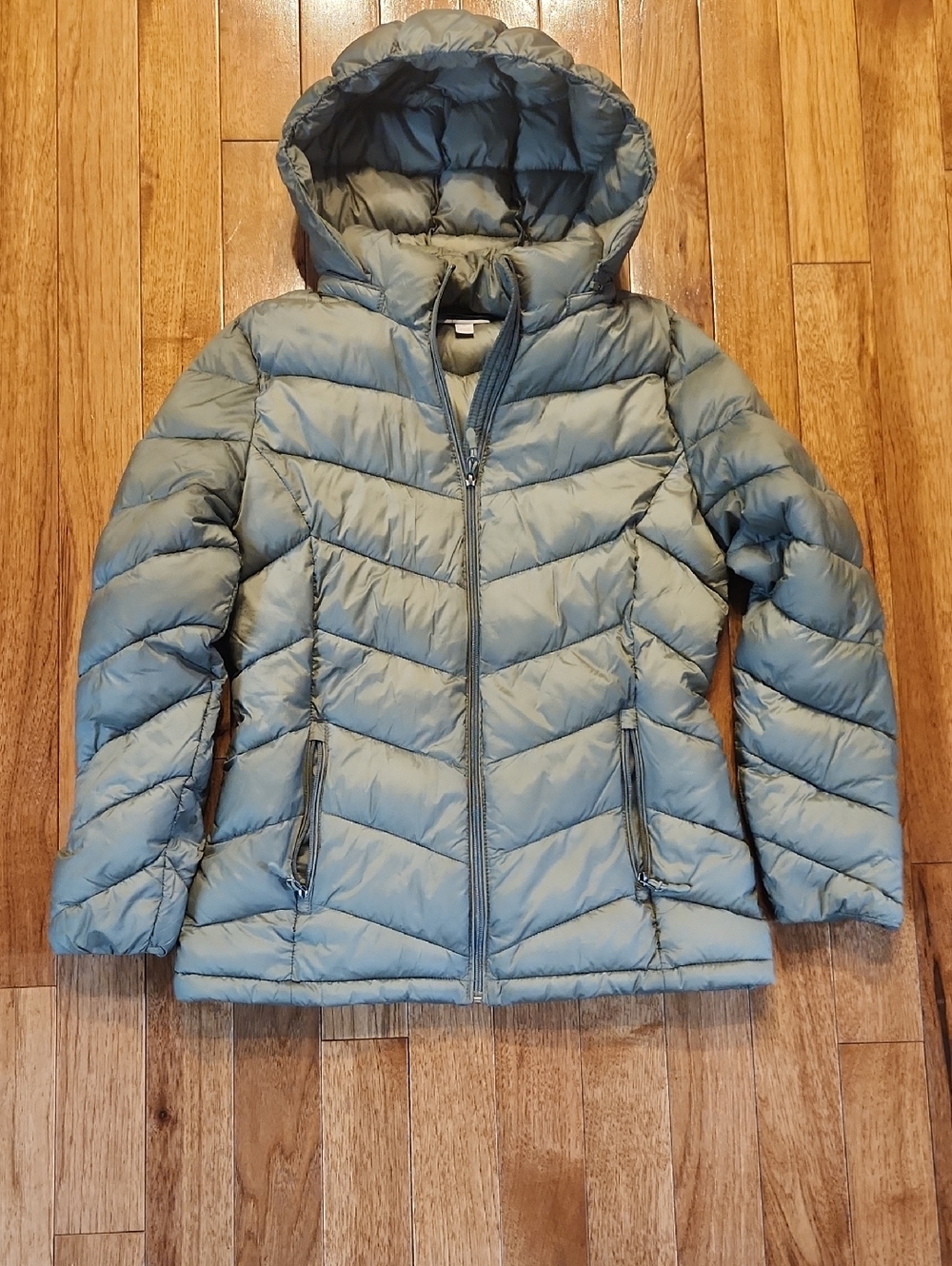 Charter Club Olive Green Puffer Jacket with Hood Size Medium